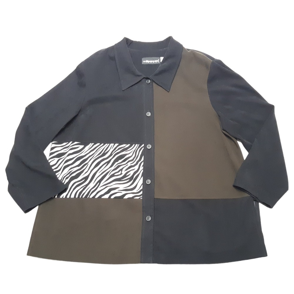 Sag Harbor Shacket Womens Plus 24W Black Colorblock Button Down Shirt Blouse‎